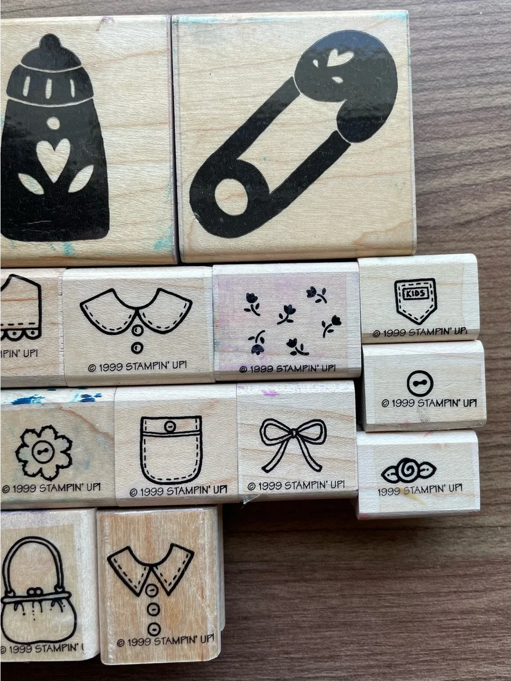 Vintage Wood Stamp Lot - Stampin Up JRL Dress Up Baby Clothing